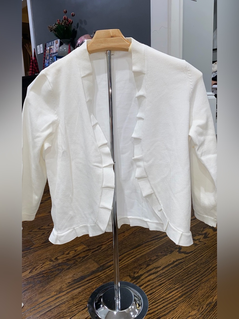 Madison White Ruffle-Edge Open Cardigan